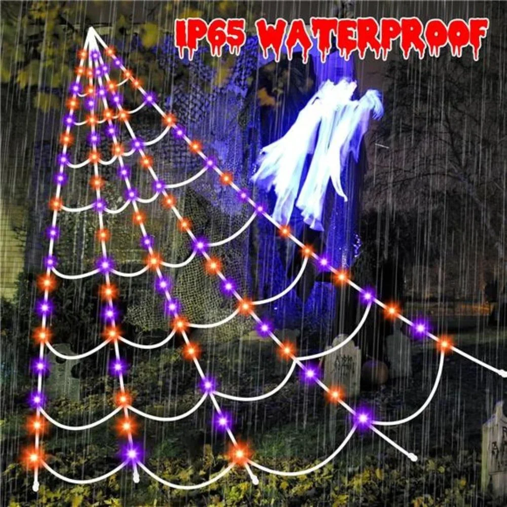 Halloween Decorations Outdoor Spiders WebLights:150 Purple&Orange LED LightDecor